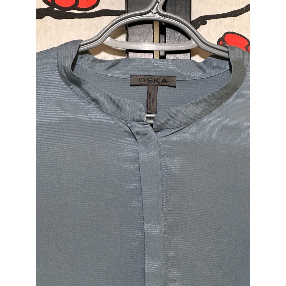 OSKA Blue Shirt Dress Fly Button Up  Mid Length Light Weight Size 2 Size 8/10 - Picture 3 of 10